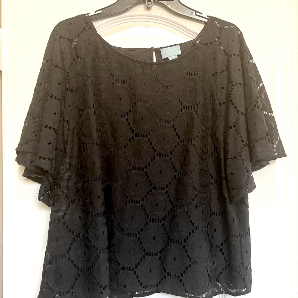CeCe Black Lace Blouse flutter sleeves